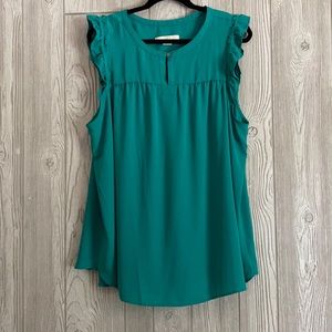 LOFT Plus Green Ruffle Tank Blouse